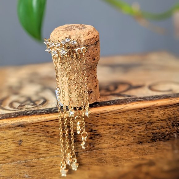 Celestial Golden Dangly Ear Jacket Earrings - Picture 4 of 16